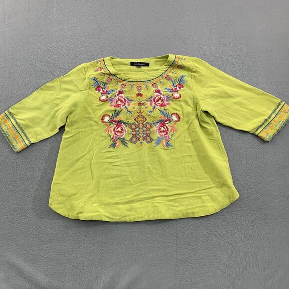 Caleaas Shirt Womens Petite Medium Floral Embroidered Boho Tunic Top - Picture 1 of 15